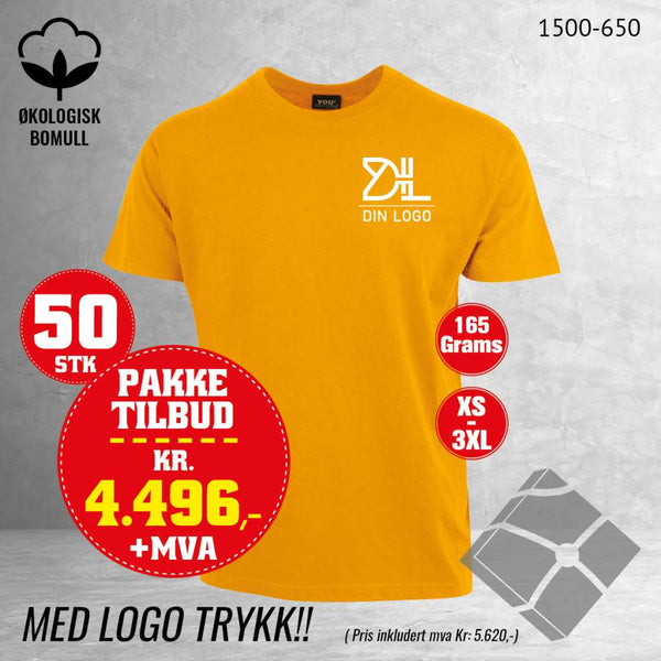 50 stk T-skjorte med brystlogo, gul
