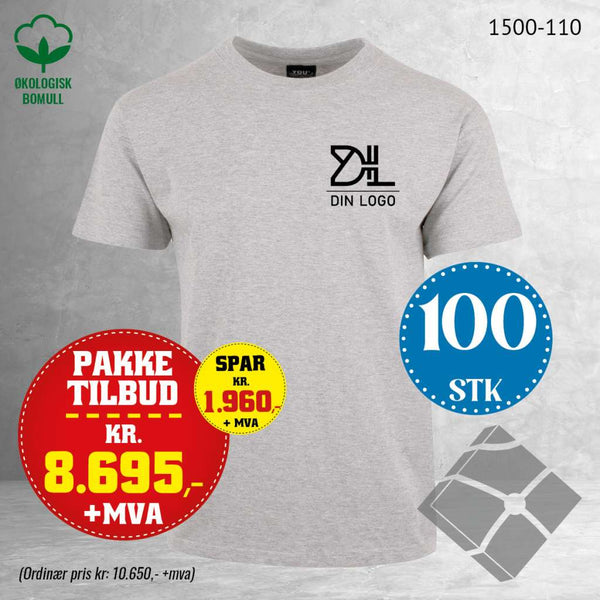 100 stk T-skjorte med brystlogo, aske