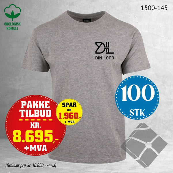 100 stk T-skjorte med brystlogo, gråmelert