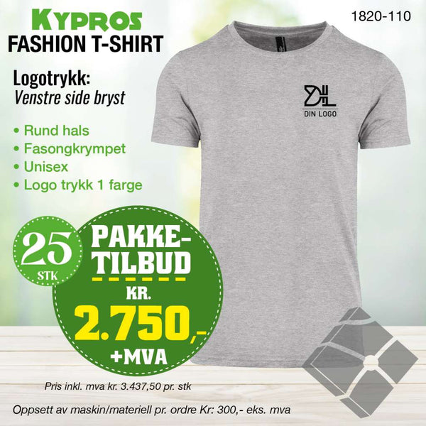 25 stk Fashion t-skjorte - Kypros, askemelert