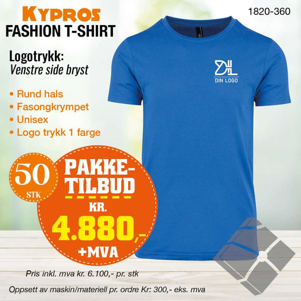 50 stk Fashion t-skjorte - Kypros, kornblå