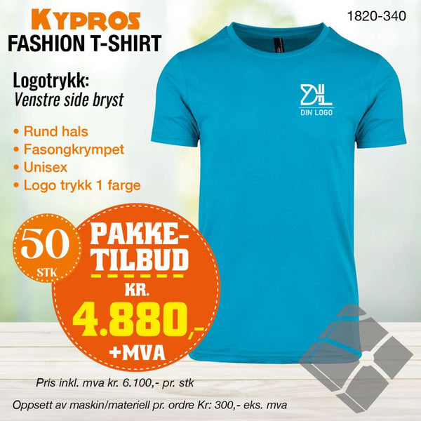 50 stk Fashion t-skjorte - Kypros, turkis