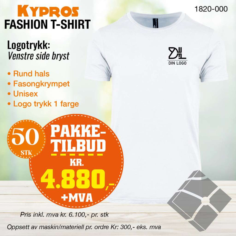 50 stk Fashion t-skjorte - Kypros, hvit