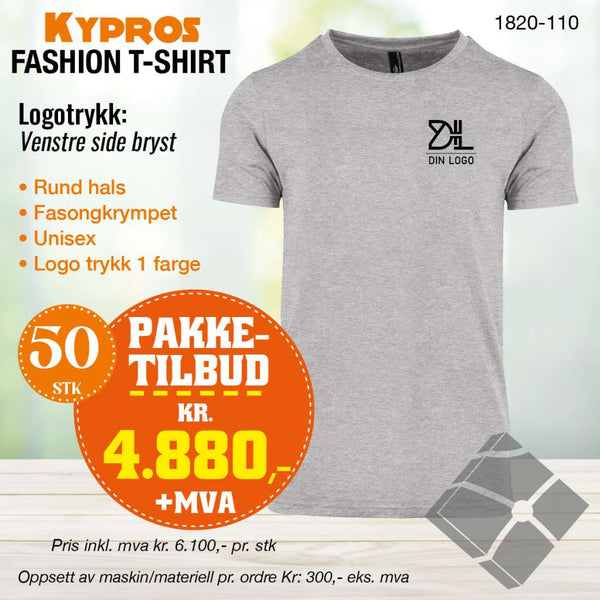 50 stk Fashion t-skjorte - Kypros, askemelert
