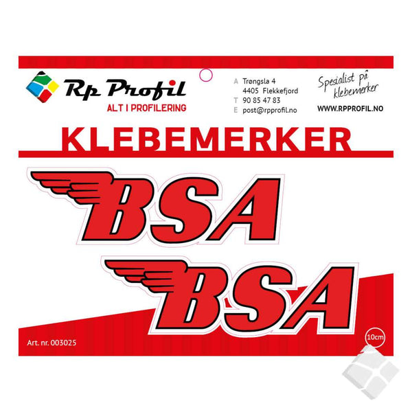 BSA klebemerke, sort/hvit