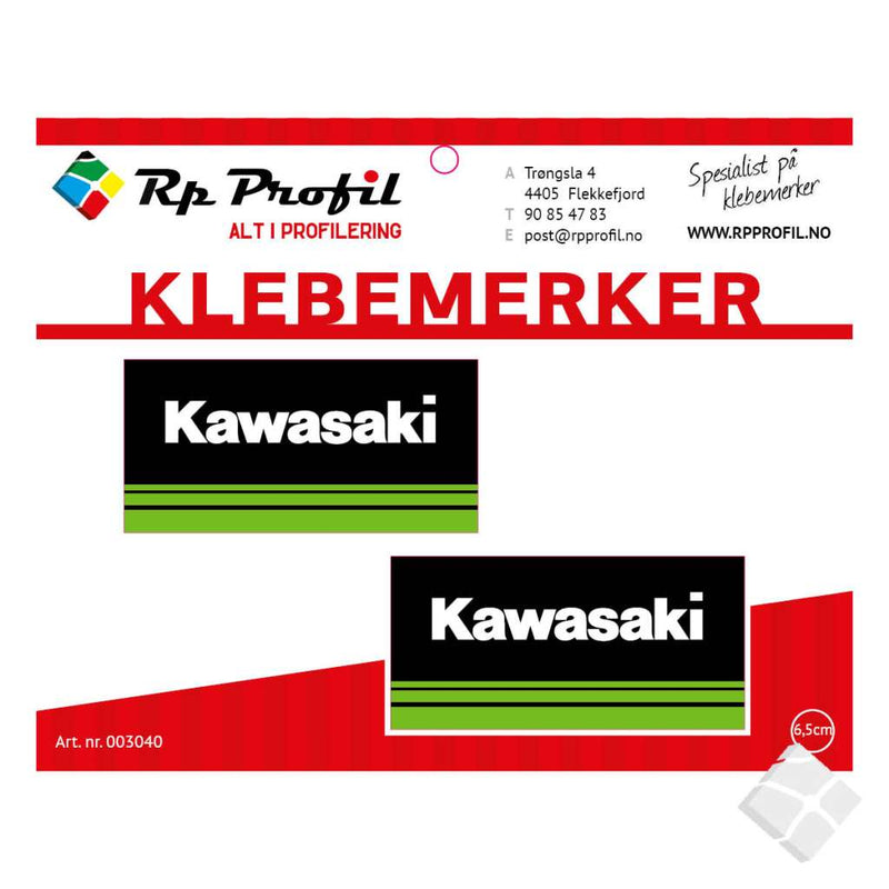 KAWASAKI logo klebemerke, sort/grønn