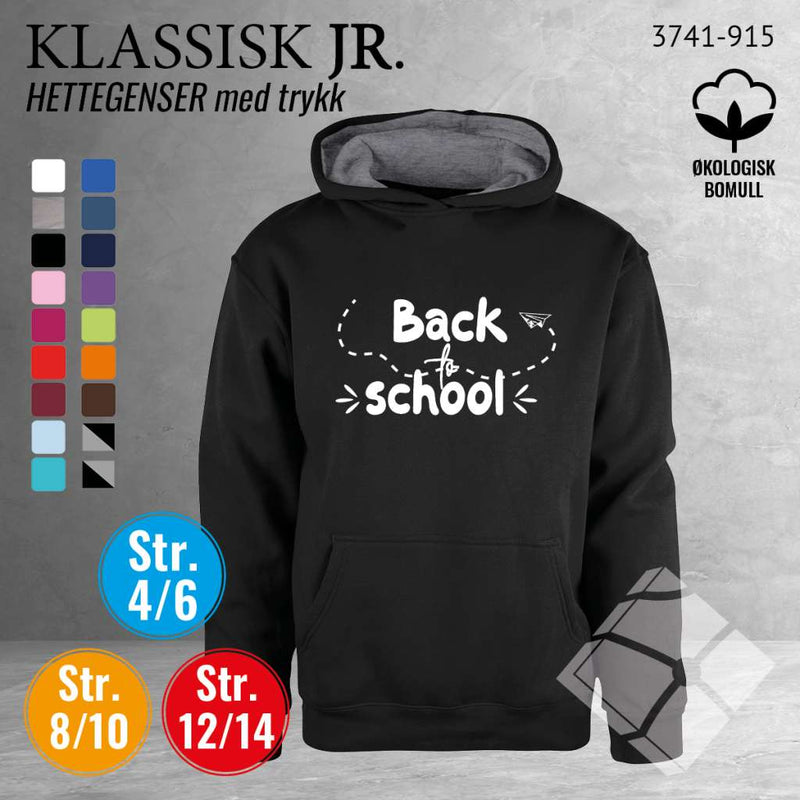 Skole hettegenser m/logotrykk, sort/grå
