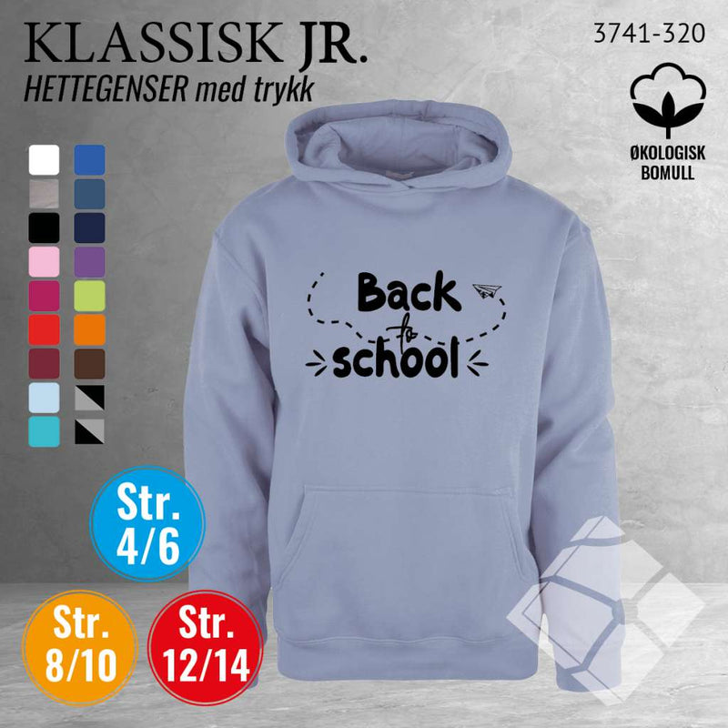 Skole hettegenser m/logotrykk, lys blå