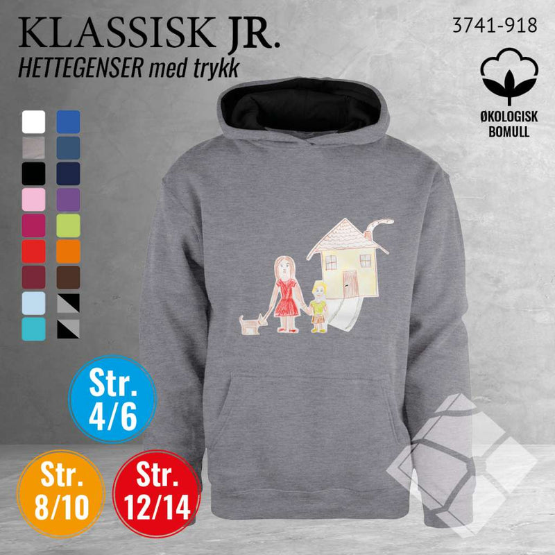Skole hettegenser m/logotrykk, grå/sort