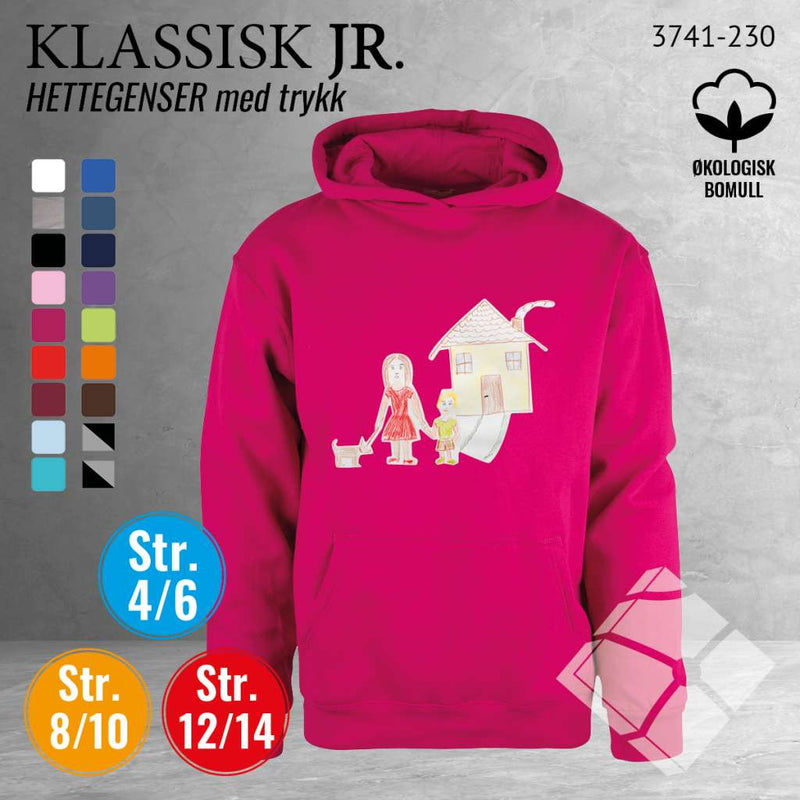 Skole hettegenser m/logotrykk, raspberry