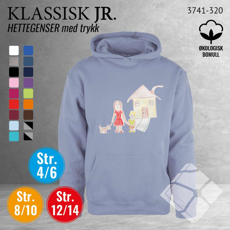 Skole hettegenser m/logotrykk, lys blå