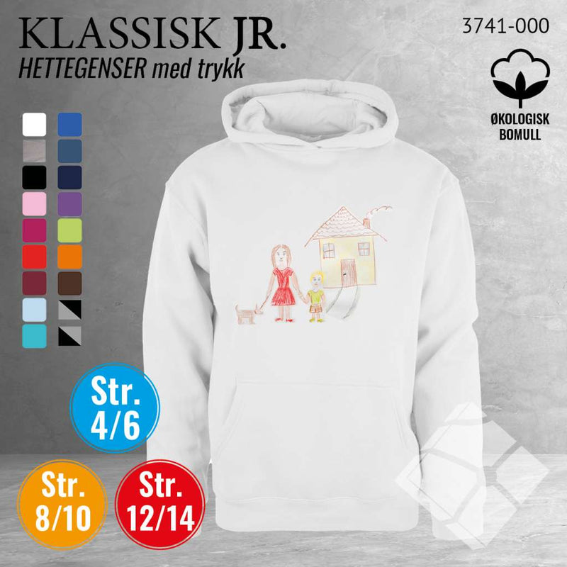 Skole hettegenser m/logotrykk , hvit