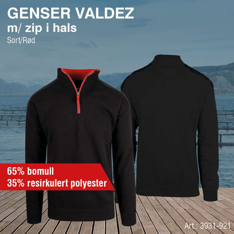 Genser med zip i hals Valdez, sort/rød