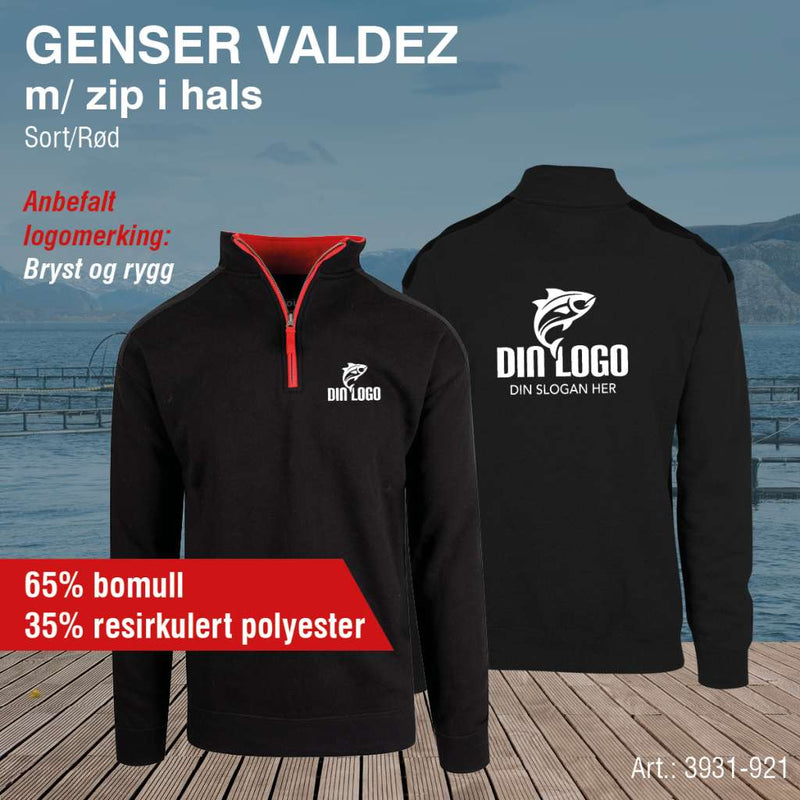 Genser med zip i hals Valdez, sort/rød