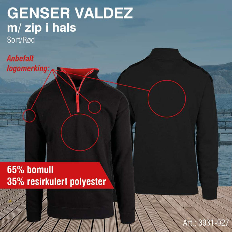 Genser med zip i hals Valdez, sort/rød