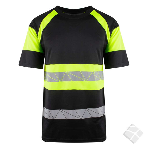 T-skjorte Brande m/refleks KL.1, sort/safetygul