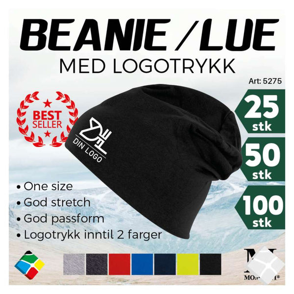 Beanie-/Lue med logotrykk  - 25 stk