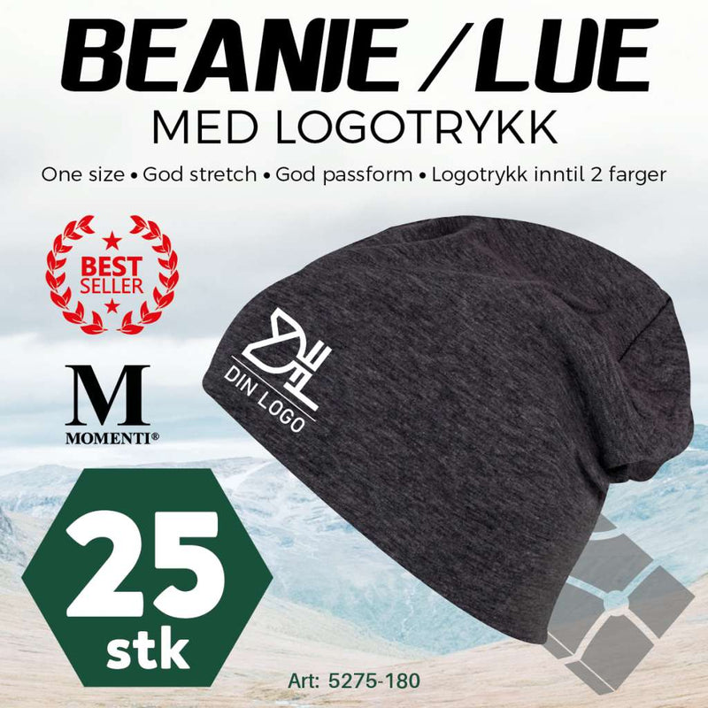 Beanie-/Lue med logotrykk  - 25 stk