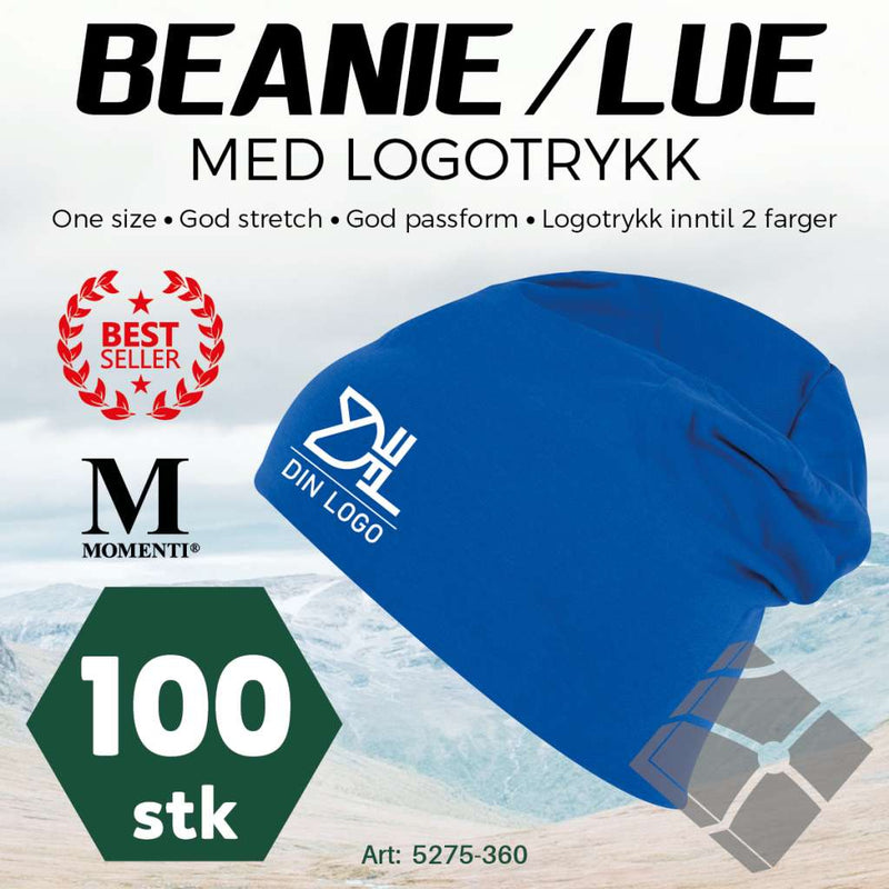 Beanie-/Lue med logotrykk  - 100 stk