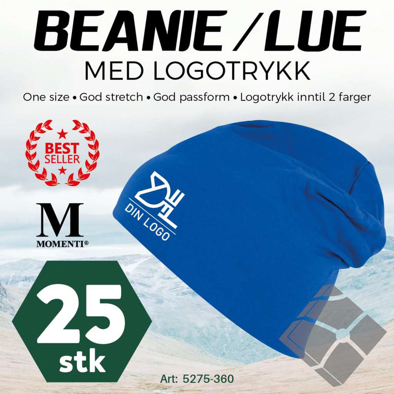 Beanie-/Lue med logotrykk  - 25 stk