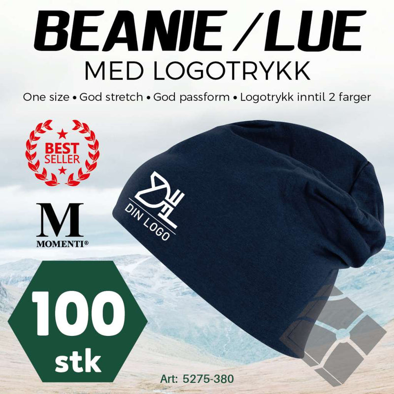 Beanie-/Lue med logotrykk  - 100 stk