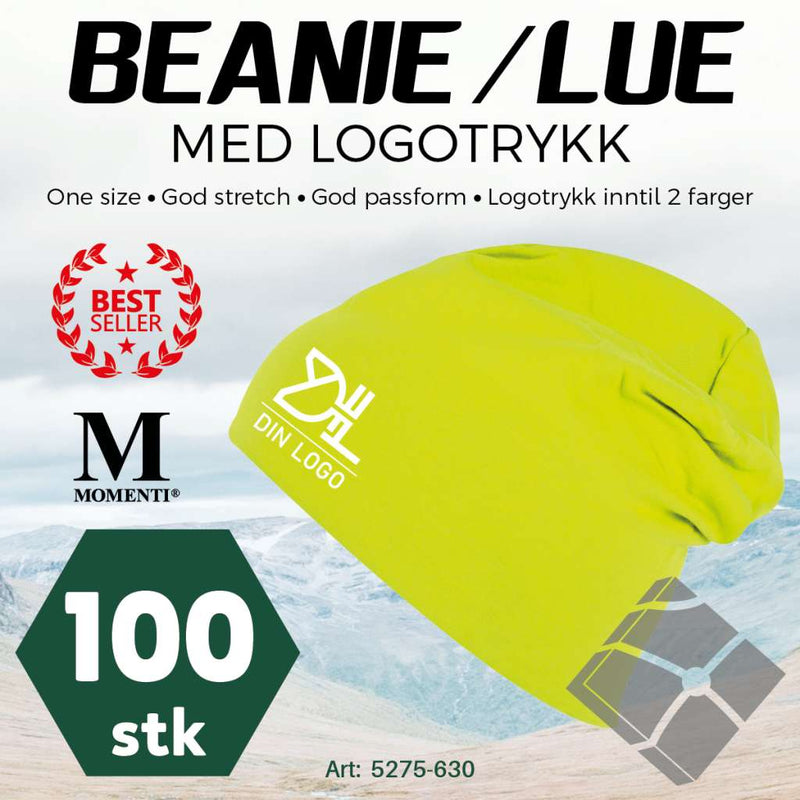 Beanie-/Lue med logotrykk  - 100 stk