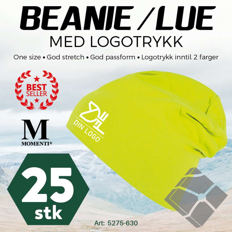 Beanie-/Lue med logotrykk  - 25 stk