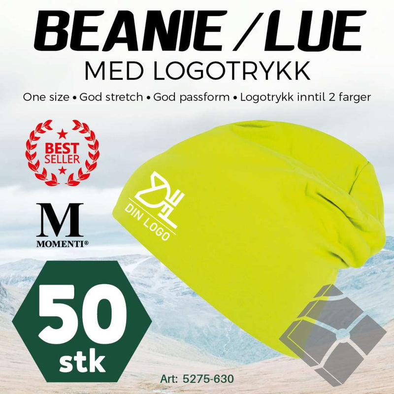 Beanie-/Lue med logotrykk  - 50 stk