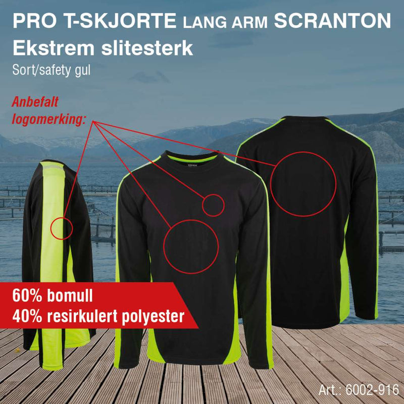 T-skjorte Scranton PRO m/ l. arm, sort/safety gul