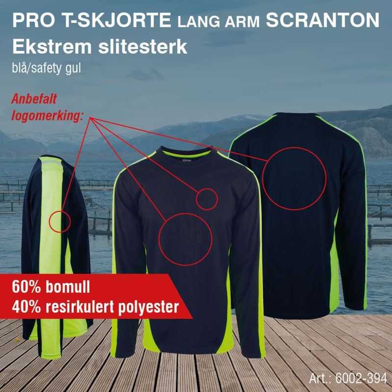 T-skjorte Scranton PRO m/ l. arm, marine/safety gul
