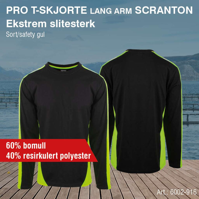 T-skjorte Scranton PRO m/ l. arm, sort/safety gul