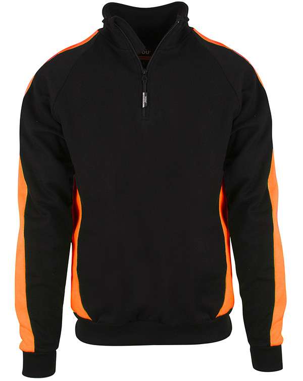 Genser med Zip - PRO serie, sort/safety orange