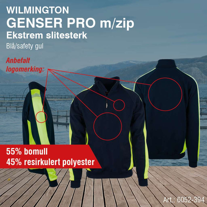 Genser med Zip i hals - PRO, marine/safety gul