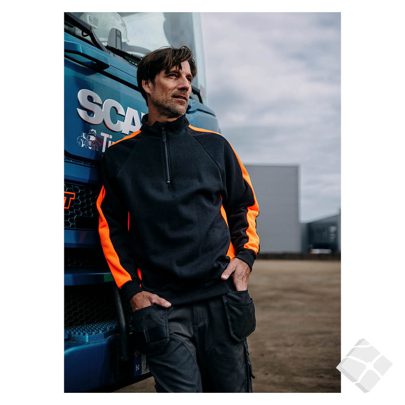 Genser med Zip - PRO serie, sort/safety orange