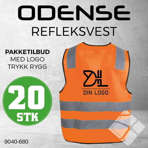Odense refleksvest m/rygglogo, safety orange - 20 stk
