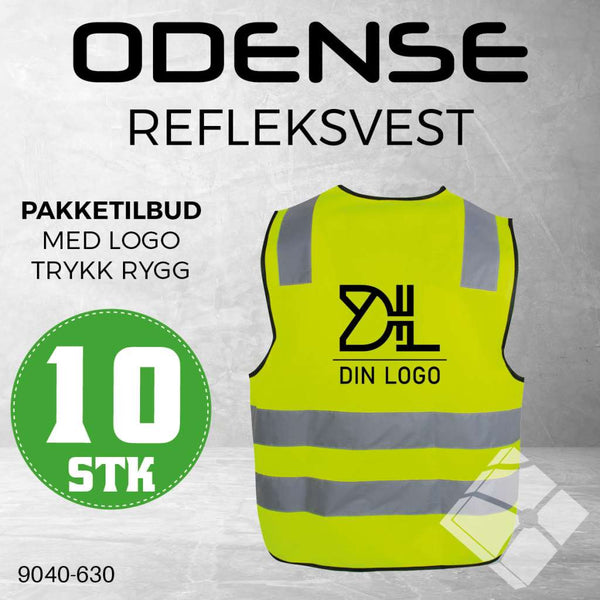 Odense refleksvest m/rygglogo, safety gul - 10 stk