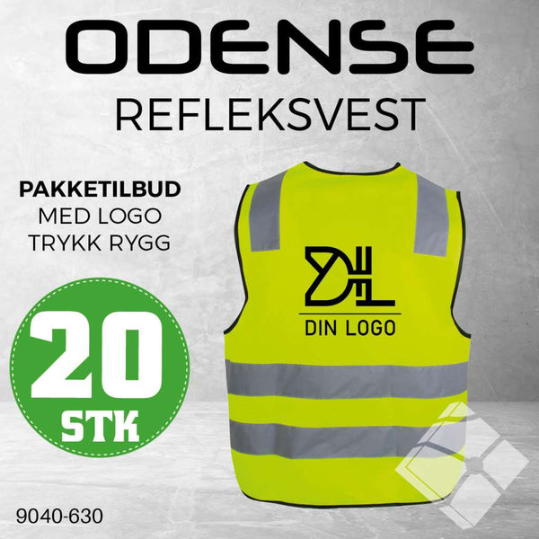 Odense refleksvest m/rygglogo, safety GUL - 20 stk