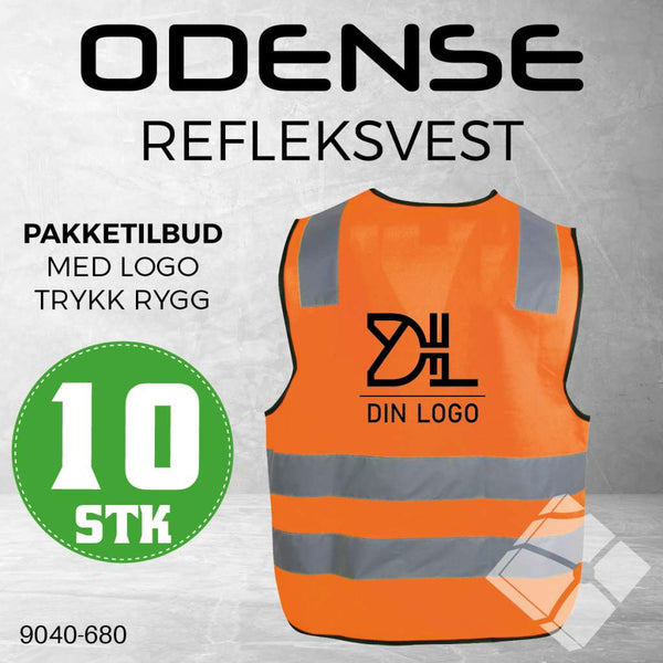 Odense refleksvest m/rygglogo, safety orange - 10 stk
