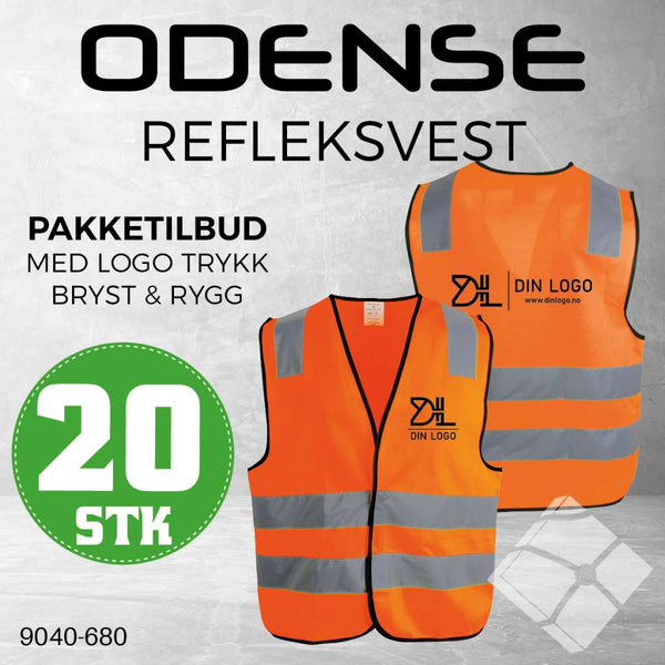 Refleksvest Odense KL.2 m/logotrykk bryst & rygg, safety orange - 20 stk