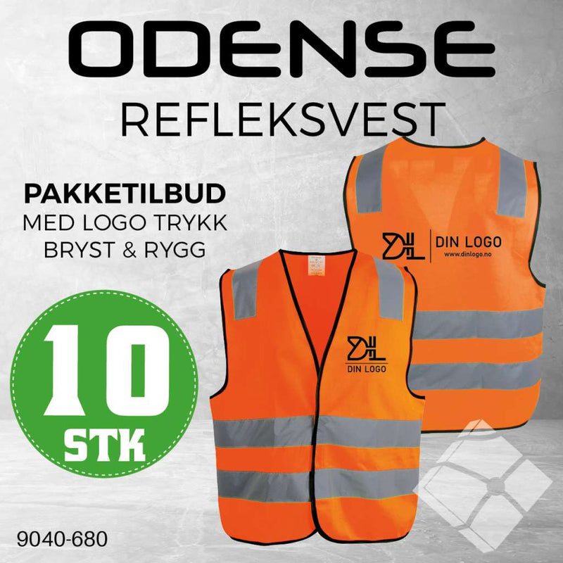 Refleksvest Odense KL.2 m/logotrykk bryst & rygg, safety orange- 10 stk