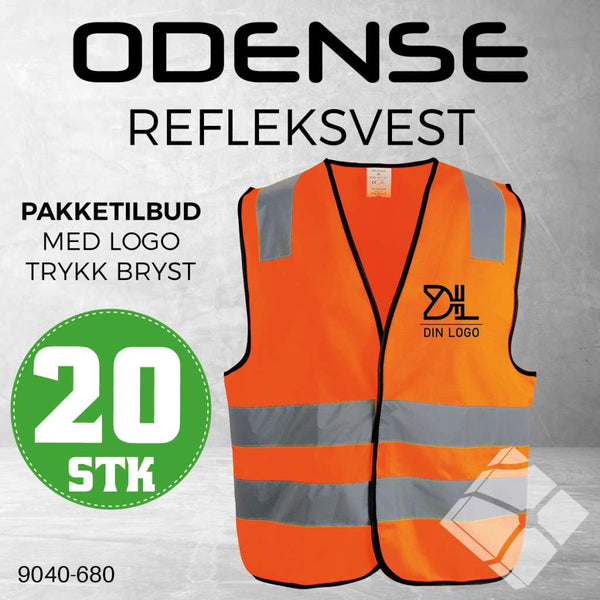 Refleksvest m/bryst logo - Odense, safety orange - 20 stk