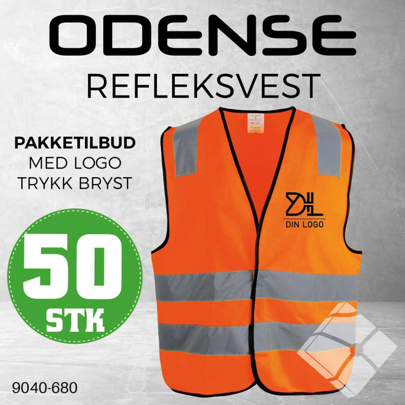 Refleksvest Odense KL.2 m/logo bryst, safety orange - 50 stk