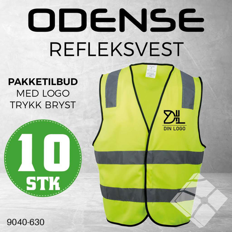 Refleksvest Odense KL.2 m/logo bryst, safety gul - 10 stk