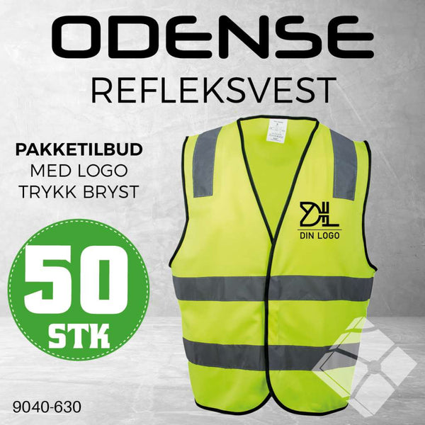 Refleksvest Odense KL.2 m/logo bryst, safety gul - 50 stk