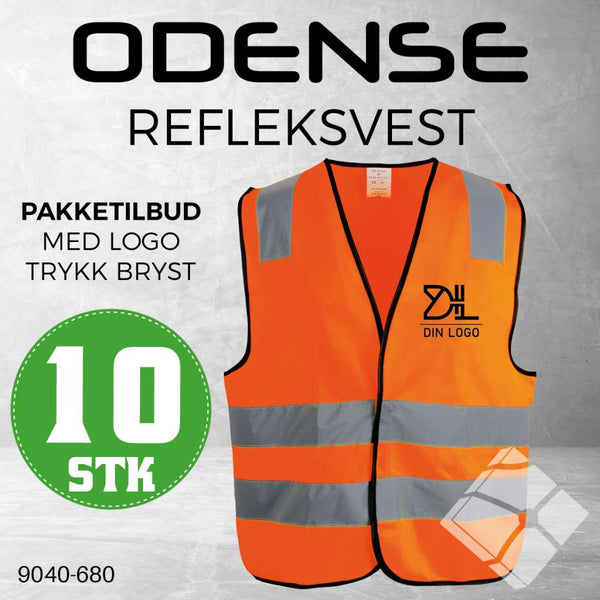 Refleksvest m/ bryst logo - Odense, safety orange - 10 stk