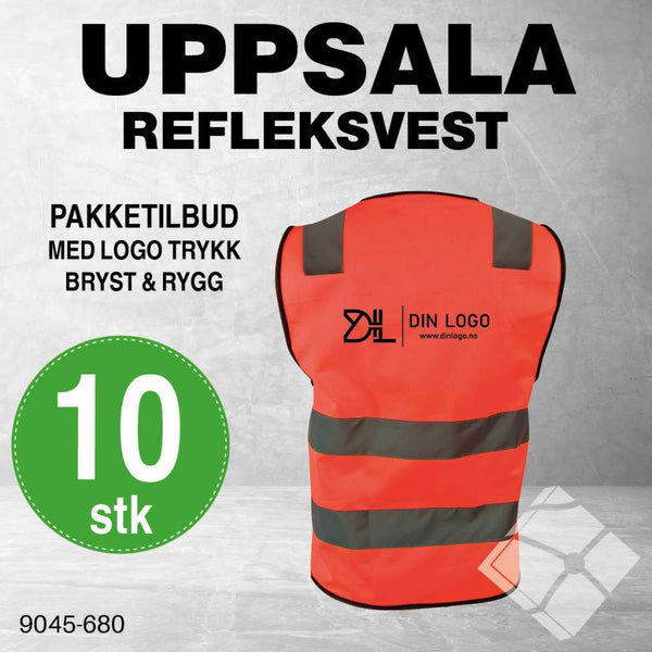 Uppsala refleksvest m/rygg logo, safety orange - 10 stk