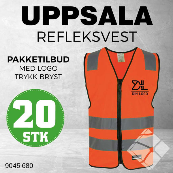 Uppsala refleksvest m/bryst logo, safety orange - 20 stk