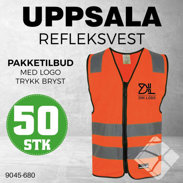 Uppsala refleksvest m/bryst logo, safety orange - 50 stk