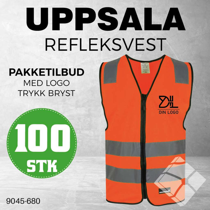 Uppsala refleksvest m/bryst logo, safety orange - 100 stk