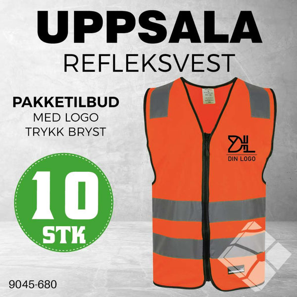 Refleksvest Uppsala m/bryst logo - 10 stk, safety orange